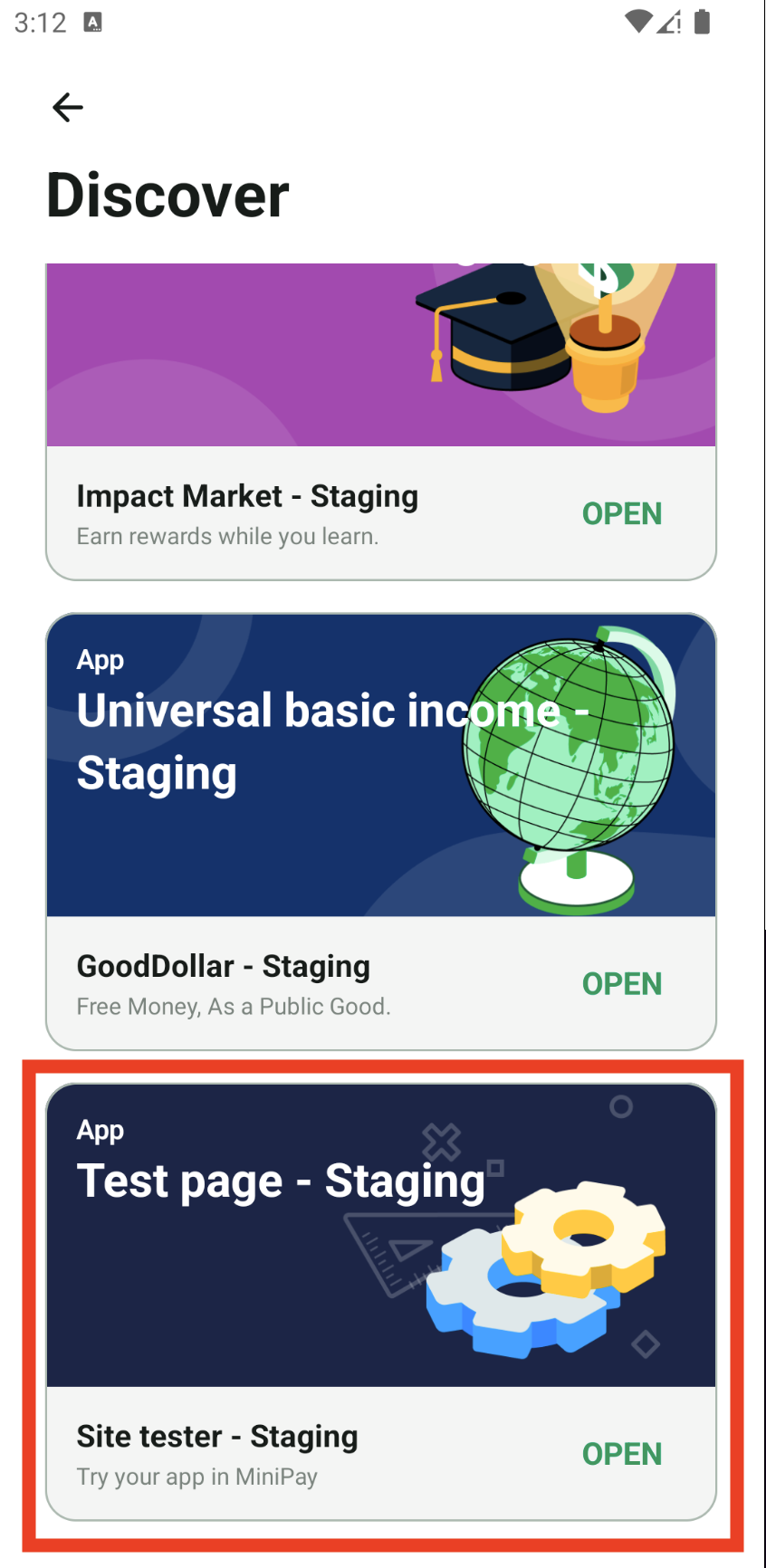 Open MiniPay dApp test page