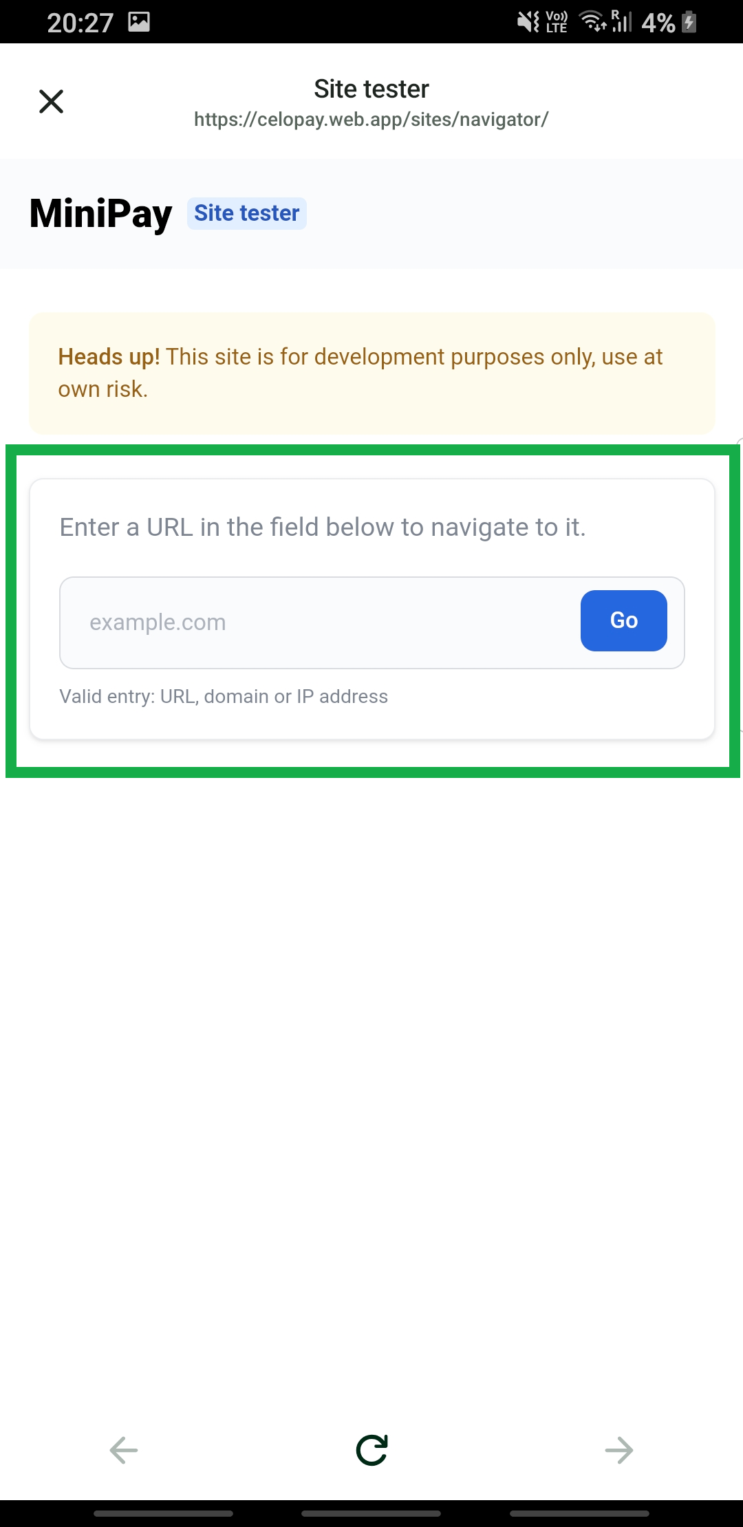 MiniPay dApp testing
